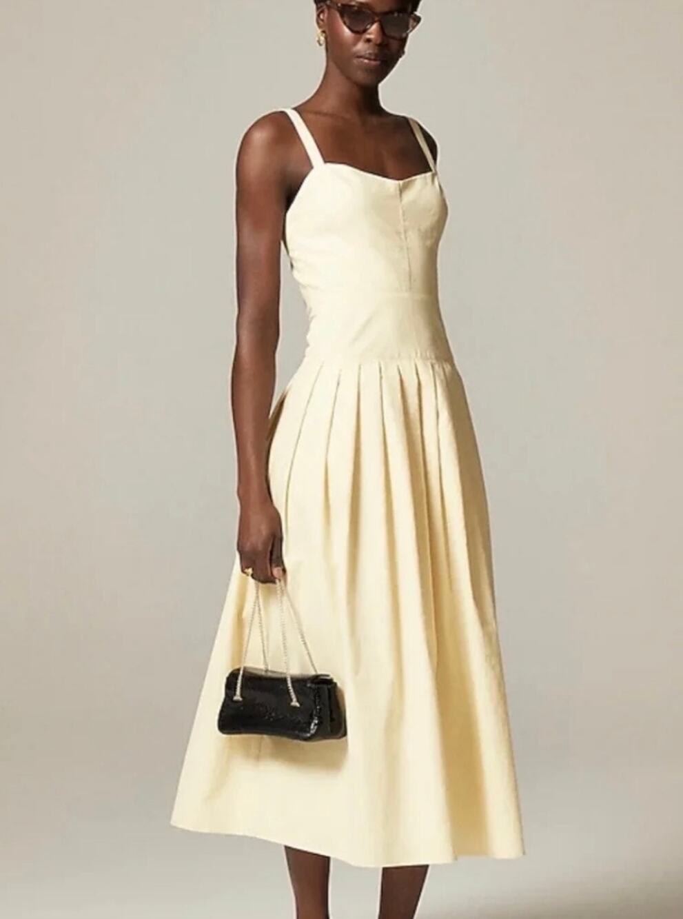 J. Crew Plus Pleated Drop-Waist Pleated Midi Dress Crinkle Cotton Blend Size 14
